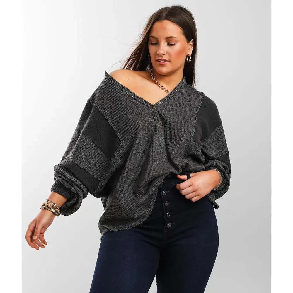 Free People Womens Callisto Pieced Henley Size Large - Picture 9 of 9
